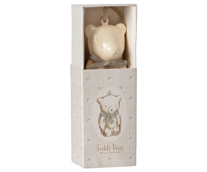 Maileg Metal Teddy Ornament Blue Bow: RETIRED LAST CHANCE