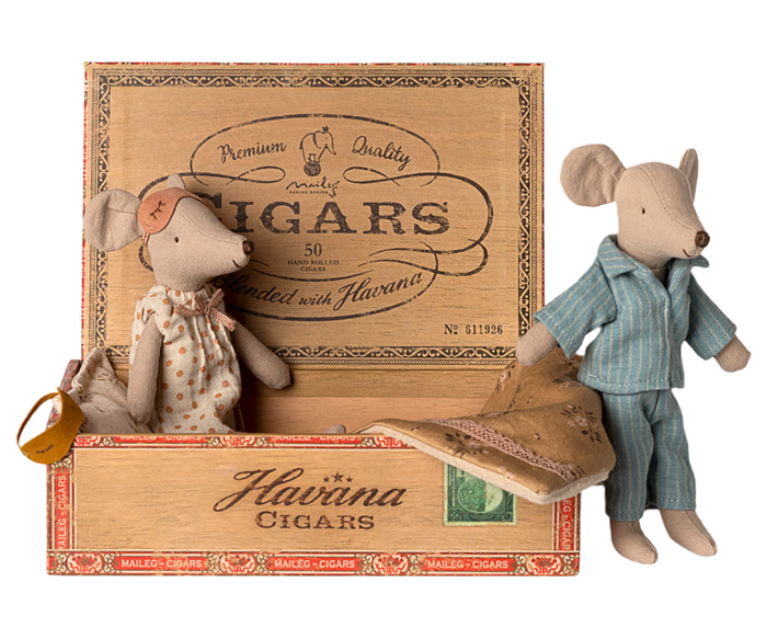 Maileg Parent Mice in Cigar Box Bed: BACK IN STOCK