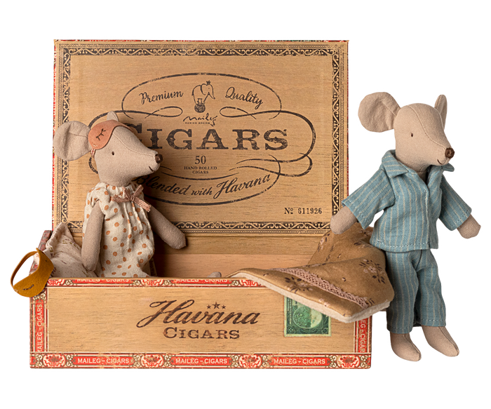 Maileg Parent Mice in Cigar Box Bed: BACK IN STOCK