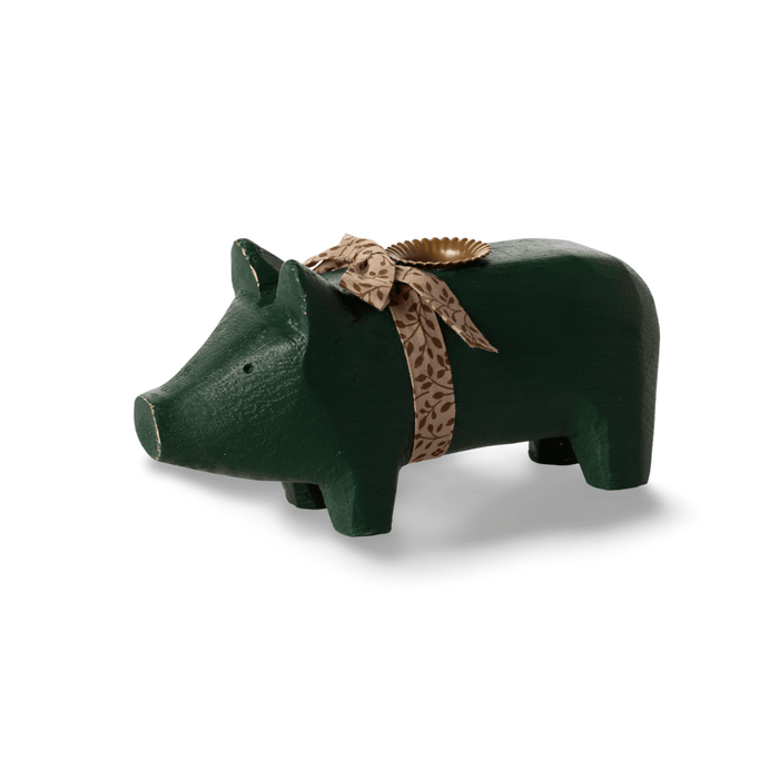 Maileg Pig Candle Holder Green Wood Medium