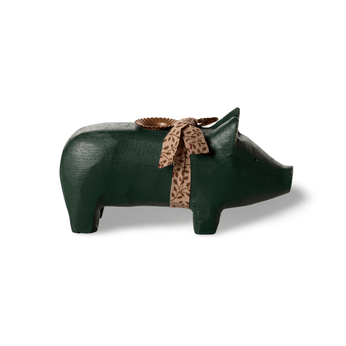 Maileg Pig Candle Holder Green Wood Medium