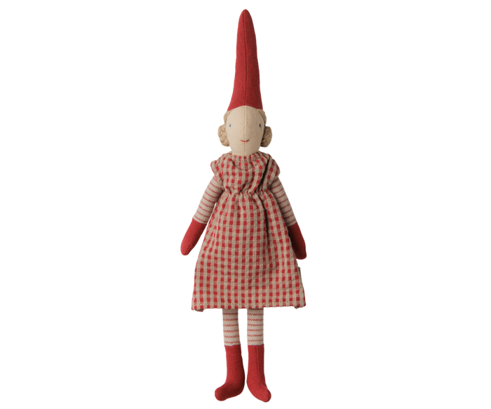 Maileg Pixy Size 1 Girl Red Checked Dress FW26: NEW ARRIVAL