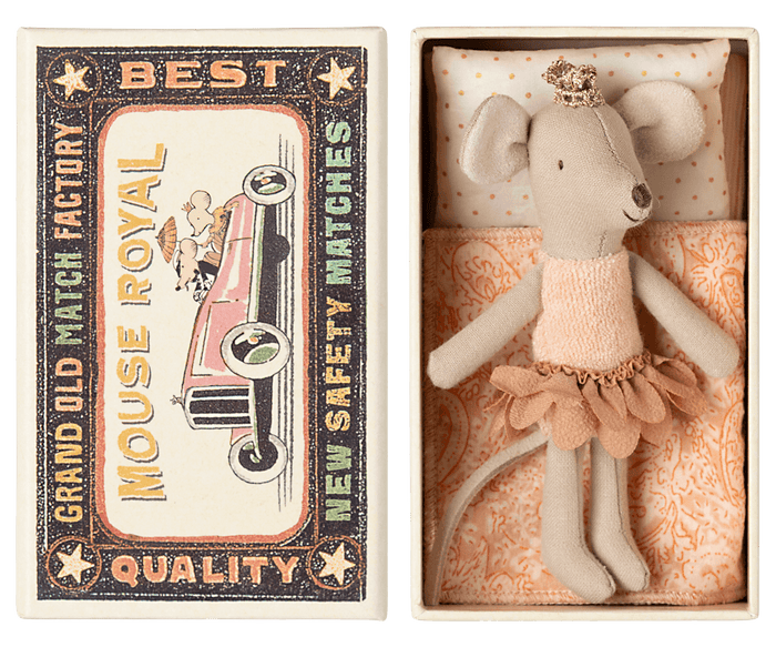 Maileg Royal Princess Mouse Little Sister in Matchbox