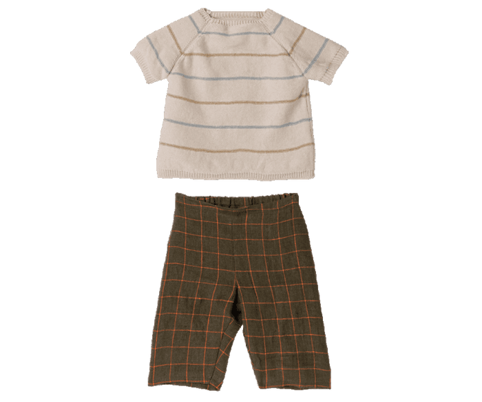 Maileg Size 5 Bunny Rabbit Checked Pants and Knitted Sweater Spring Summer 2022 - Ruby & Grace