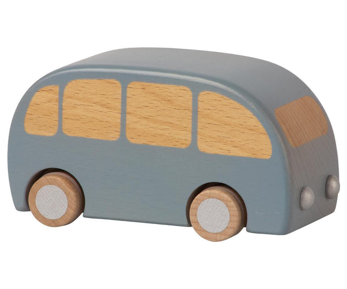 Maileg Stock Wooden Pull Back Bus Blue.