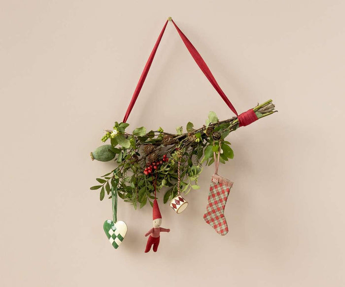 Maileg Stocking Ornament Checker Red: NEW ARRIVAL
