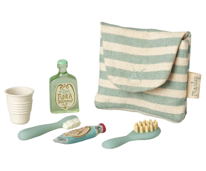 Maileg Toiletry Bag Toothbrush Set in Bag Blue Stripe SS26 NEW ARRIVAL
