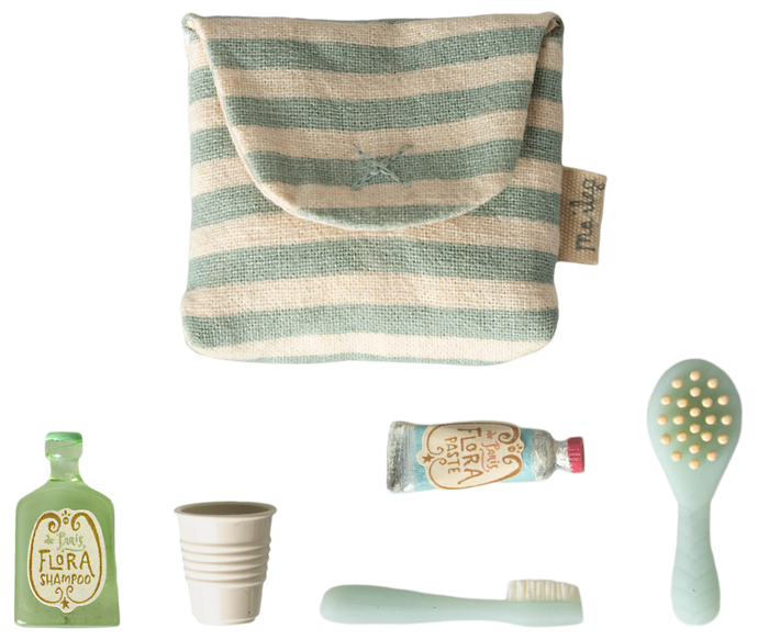 Maileg Toiletry Bag Toothbrush Set in Bag Blue Stripe SS26 NEW ARRIVAL