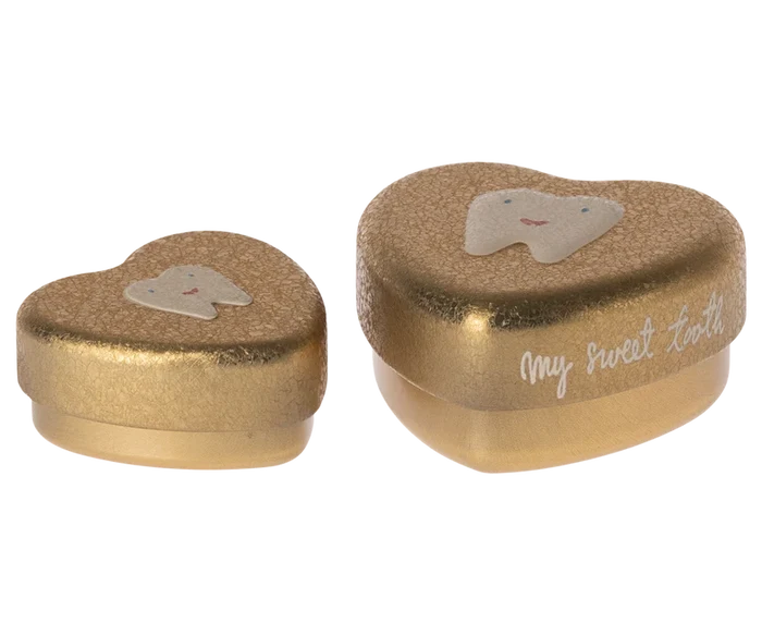 Maileg Tooth Fairy Tooth Tin Two Piece Set Gold: NEW ARRIVAL