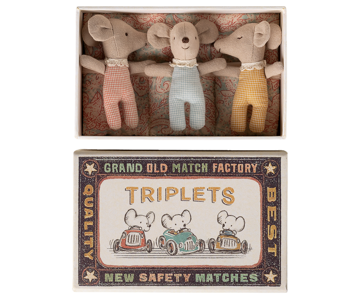 Maileg Triplets, Baby mice in matchbox - Checker SS26  NEW ARRIVAL
