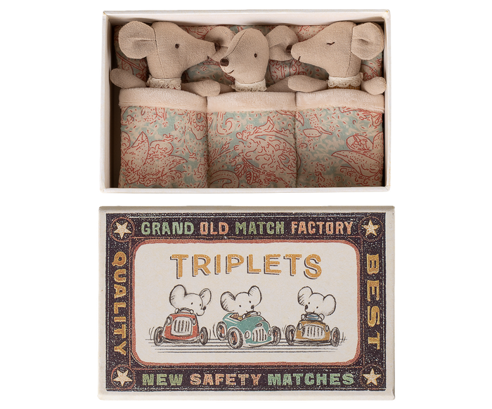 Maileg Triplets, Baby mice in matchbox - Checker SS26  NEW ARRIVAL
