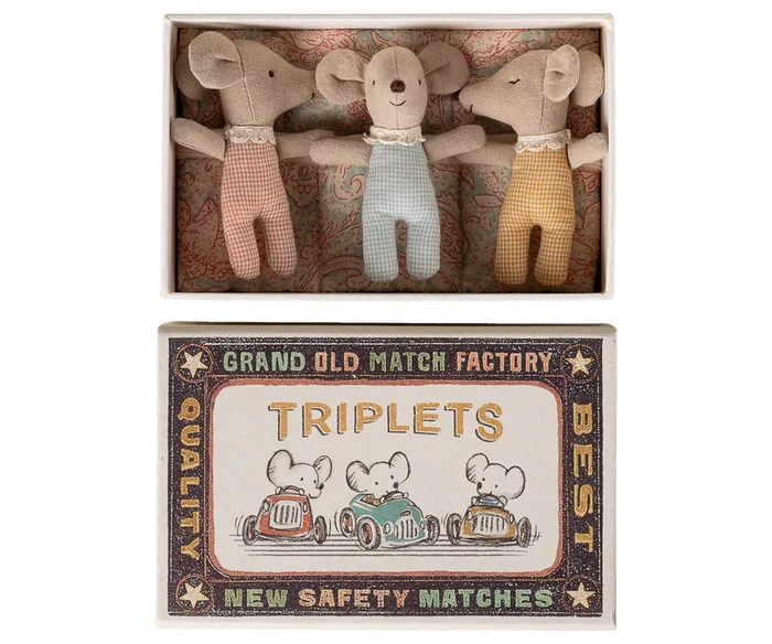 Maileg Triplets, Baby mice in matchbox - Checker SS26  NEW ARRIVAL
