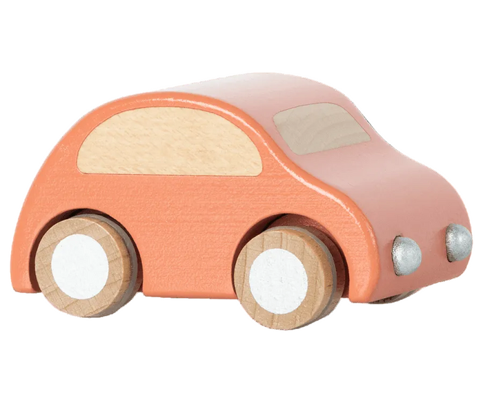 Maileg Wooden Pull Back Car Coral.