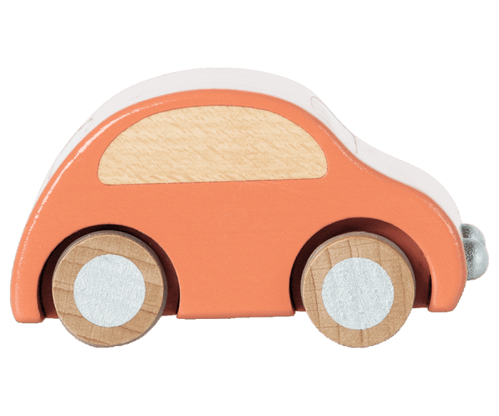 Maileg Wooden Pull Back Car Coral.