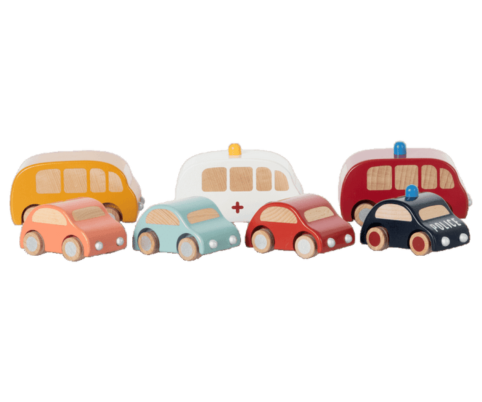 Maileg Wooden Pull Back Car Coral.