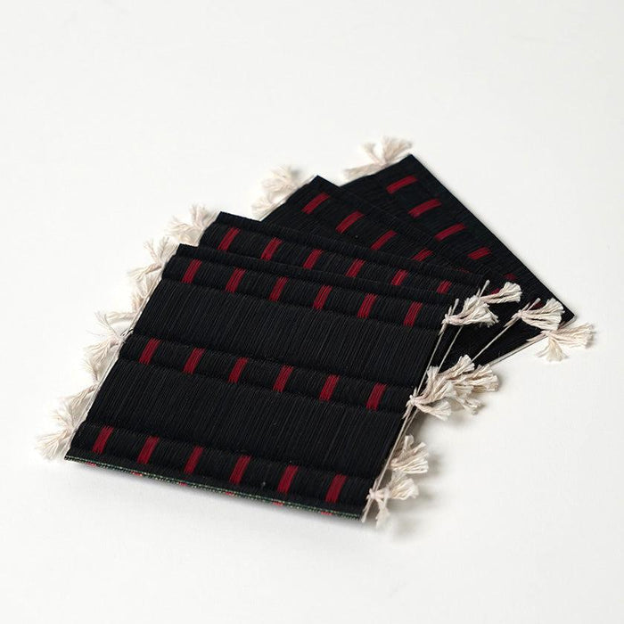 [MAT SET] 4 COASTERS (BLACK) & 2 PLACE MATS (RED) | TATAMI | TATAMIYA TATSUZO