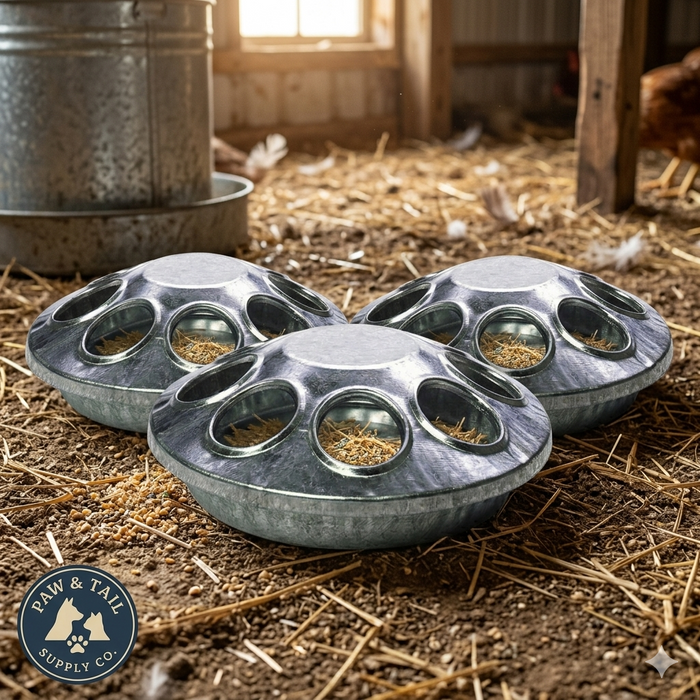 Miller Galvanized Round Baby Chick 6" Feeder 8 Hole Heavy Duty Poultry Feeder 3-Pack
