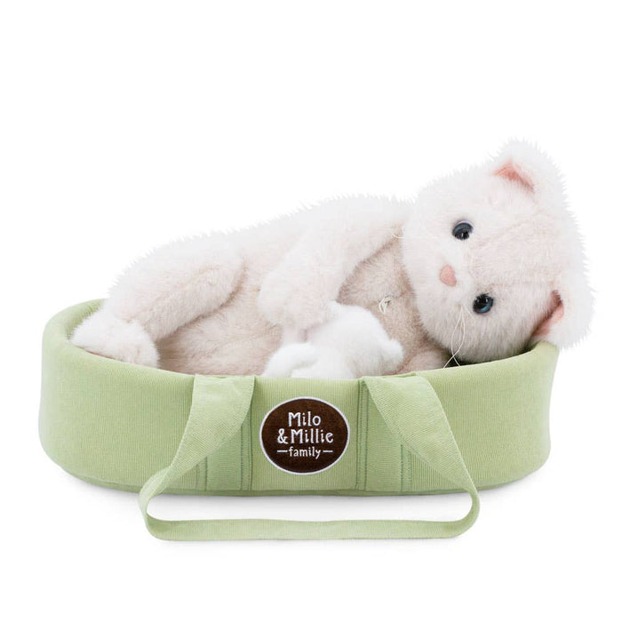 Milo & Millie White Cat with Kitten in Carrycot Bed (40 cm) - 0+: SOLD OUT