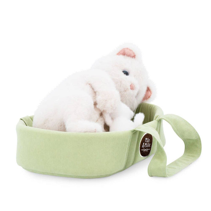Milo & Millie White Cat with Kitten in Carrycot Bed (40 cm) - 0+: SOLD OUT