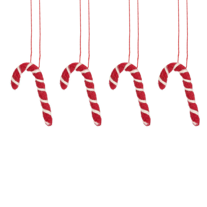Mini Felt Candy Cane Hanging Decorations set of 4 - Ruby & Grace