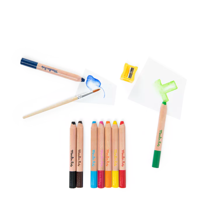Moulin Roty Schmouks 3-in-1 Colouring Pencils – Set of 9 with Brush & Sharpener NEW ARRIVAL