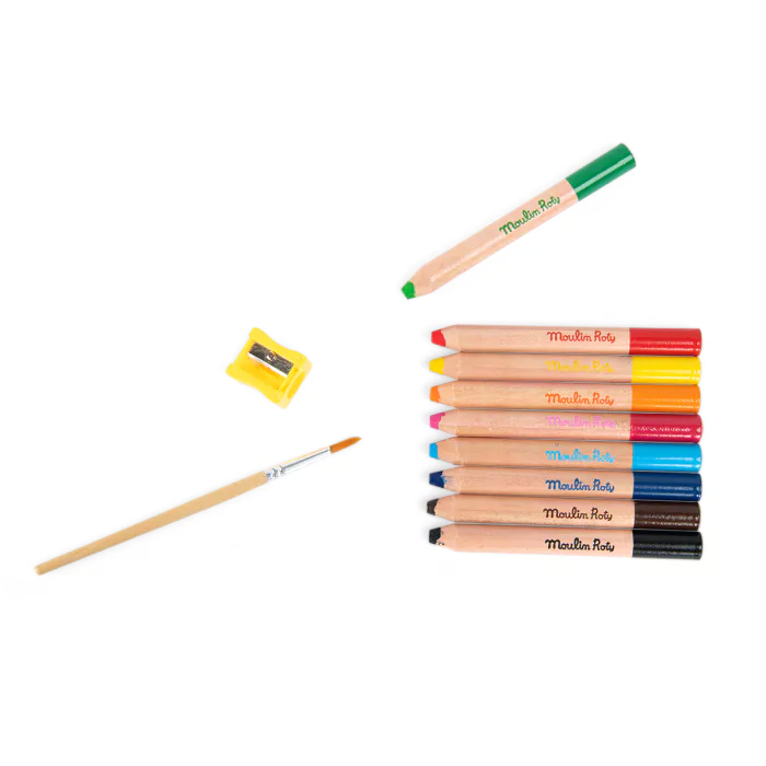 Moulin Roty Schmouks 3-in-1 Colouring Pencils – Set of 9 with Brush & Sharpener NEW ARRIVAL