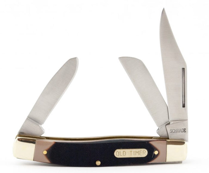 Old Timer Senior Pocket Knife 4" Closed - 3 Blade Sawcut Handle, Classic EDC
