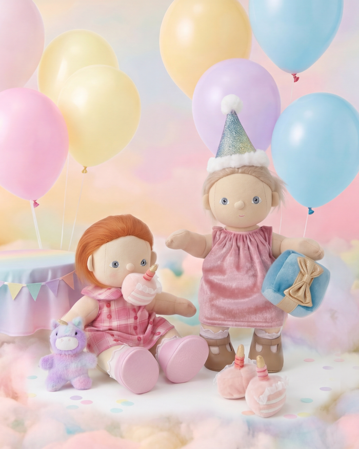 Olli Ella Happy Birthday Outfit and Cake Set Dinkum Doll Rainbow Realm: BACK IN STOCK