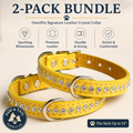 OmniPet Leather Crystal Dog Collar Rhinestone USA Made Yellow 14" 2-Pack