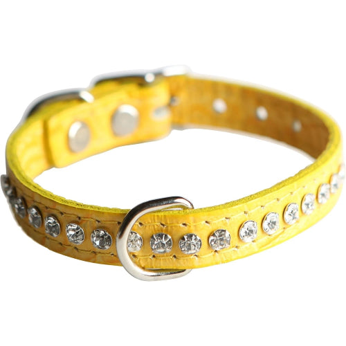 OmniPet Leather Crystal Dog Collar Rhinestone USA Made Yellow 14" 2-Pack