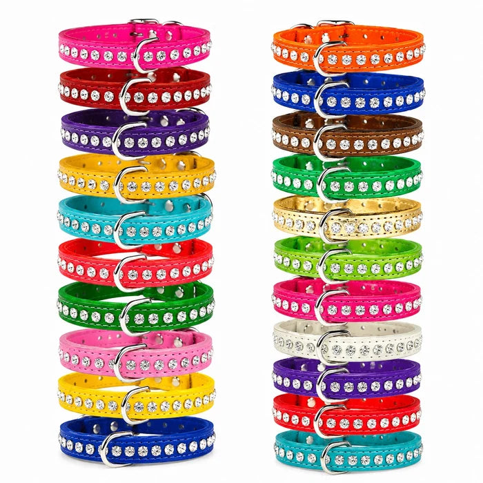OmniPet Leather Crystal Dog Collar Rhinestone USA Made Yellow 14" 2-Pack