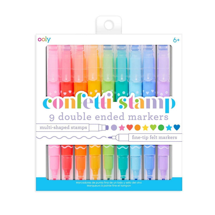 Packaging of 9 double-ended markers with colorful caps on a white background