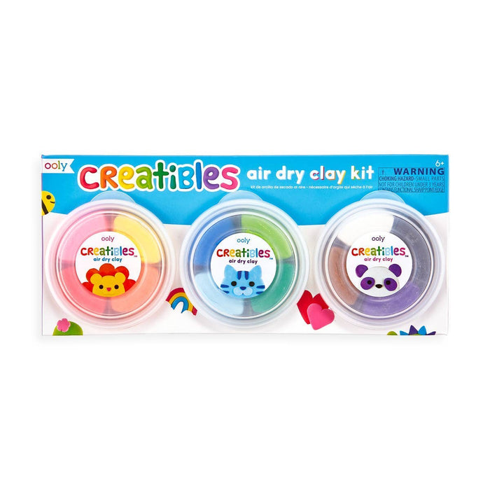 Ooly Creatibles air dry clay kit packaging with three colors of clay on a white background