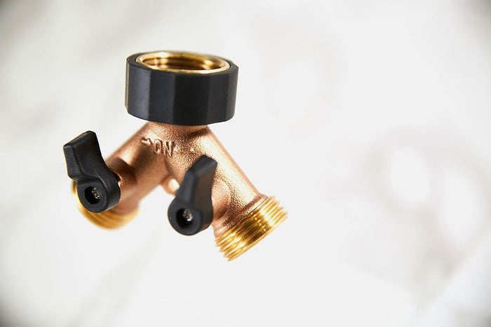 Orbit Brass Garden Hose Y Connector with Shut-Off Dual-Outlet Faucet Watering