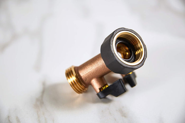 Orbit Brass Garden Hose Y Connector with Shut-Off Dual-Outlet Faucet Watering