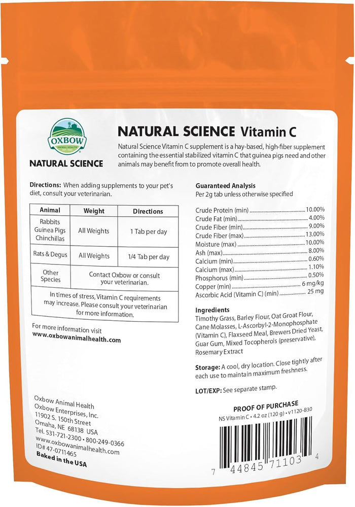 Oxbow Natural Science Vitamin C Guinea Pig Supplement with Timothy Hay 4.2oz