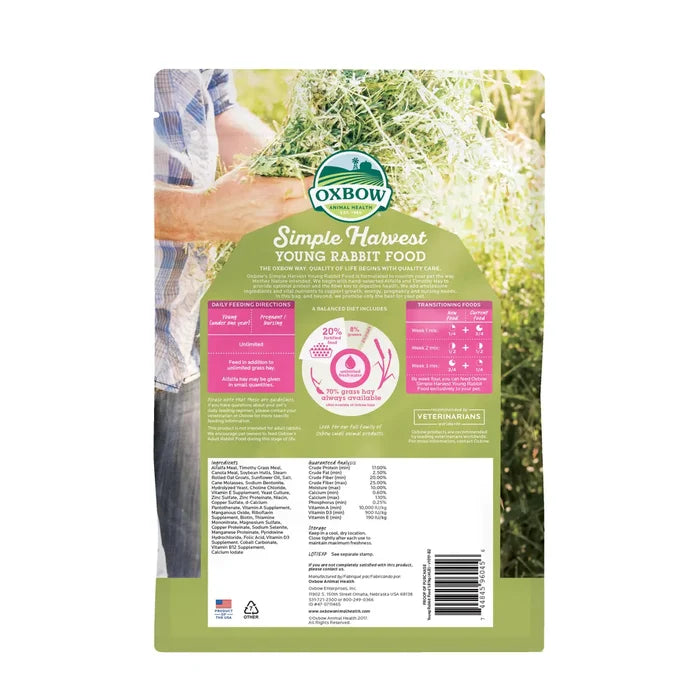 Oxbow Simple Harvest Young Rabbit Food Timothy & Alfalfa Pellets 4lbs.