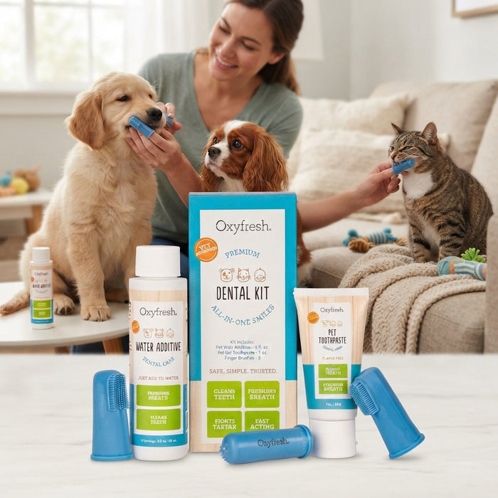 Oxyfresh Pet Dental Kit Dogs & Cats Small Toothpaste Water Additive & Brushes Bundle