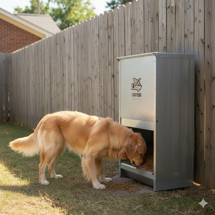 Pet Lodge Chow Hound 50 lb Dog Feeder Galvanized Steel Automatic Chew-Proof