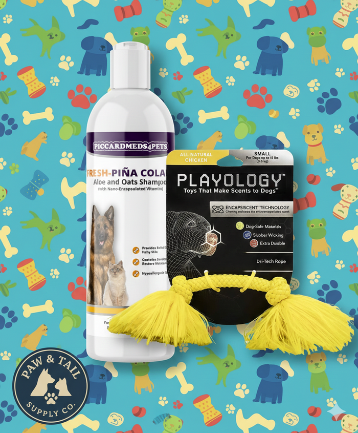Piccardmeds4pets Piña Colada Pet Shampoo 16oz + Playology Dri-Tech Rope Toy – Wholesale Bundle!