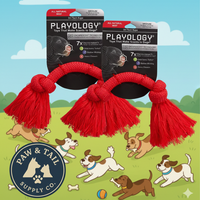 Playology Dri-Tech Rope Dog Toy Beef Scent, Medium Aggressive Chewers 2PCK – Wholesale Bundle!