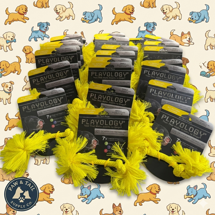 Playology Dri-Tech Rope Dog Toy Chicken Scent, Small Interactive Chew & Tug Toy 25-Pack – Wholesale Bundle!