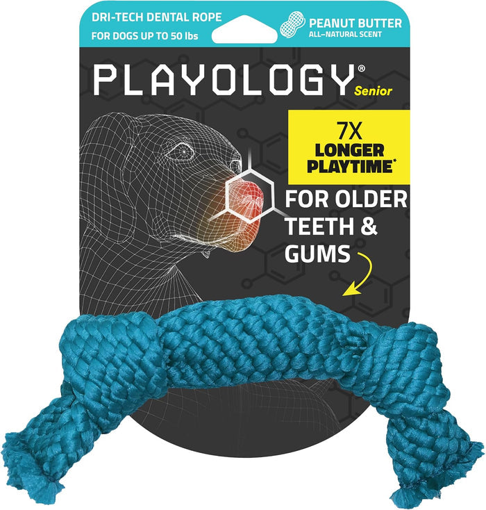 Playology Dri-Tech Rope Dog Toy for Senior Dogs Peanut Butter Scent Medium 2-Pack