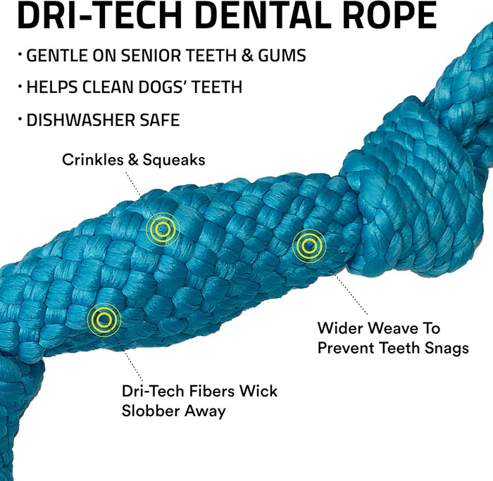 Playology Dri-Tech Rope Dog Toy for Senior Dogs Peanut Butter Scent Medium 2-Pack