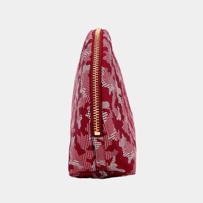 [POUCH] NISHIJIN SILK SHELL-SHAPED POUCH CAMOUFLAGE GLEN CHECK WITH KYO-KUMIHIMO (RED) | NISHIJIN TEXTILES | ATELIER KYOTO NISHIJIN