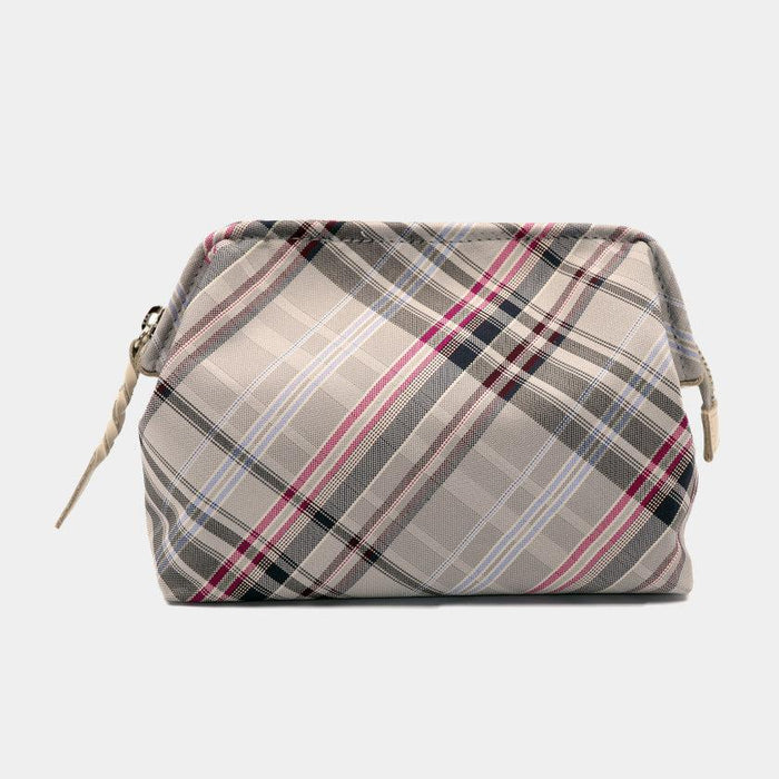 [POUCH] WATER-REPELLENT NISHIJIN SILK ZIPPER-CLASP ACCESSORY POUCH MULTI-CHECK (ASH GRAY) | NISHIJIN TEXTILES | ATELIER KYOTO NISHIJIN