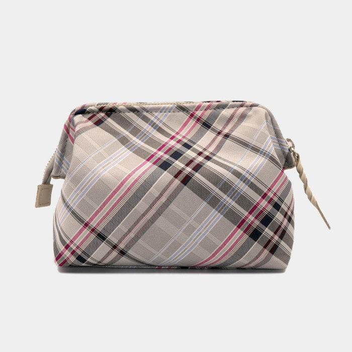 [POUCH] WATER-REPELLENT NISHIJIN SILK ZIPPER-CLASP ACCESSORY POUCH MULTI-CHECK (ASH GRAY) | NISHIJIN TEXTILES | ATELIER KYOTO NISHIJIN