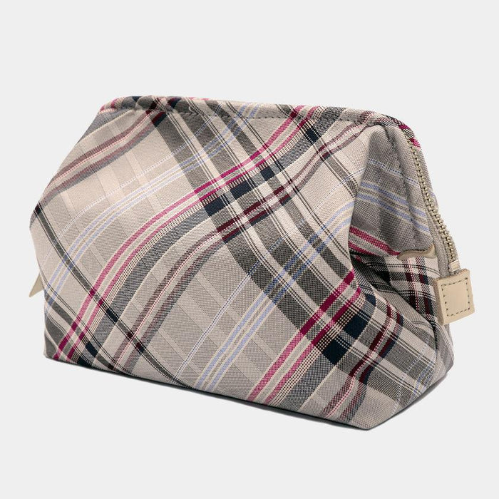 [POUCH] WATER-REPELLENT NISHIJIN SILK ZIPPER-CLASP ACCESSORY POUCH MULTI-CHECK (ASH GRAY) | NISHIJIN TEXTILES | ATELIER KYOTO NISHIJIN