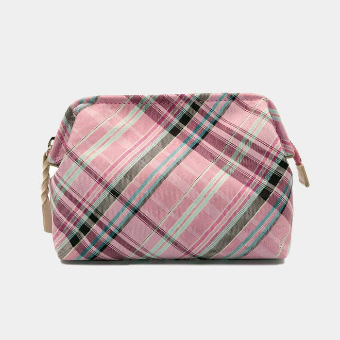 [POUCH] WATER-REPELLENT NISHIJIN SILK ZIPPER-CLASP ACCESSORY POUCH MULTI-CHECK (ROSE PINK) | NISHIJIN TEXTILES | ATELIER KYOTO NISHIJIN