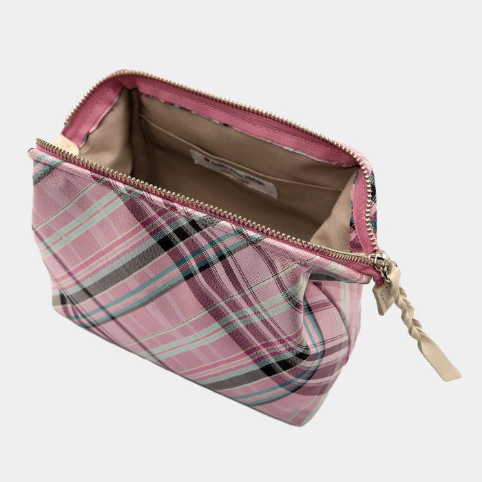 [POUCH] WATER-REPELLENT NISHIJIN SILK ZIPPER-CLASP ACCESSORY POUCH MULTI-CHECK (ROSE PINK) | NISHIJIN TEXTILES | ATELIER KYOTO NISHIJIN